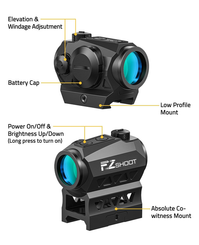 The EZshoot 2MOA Red Dot Sight with its included riser mount and accessories