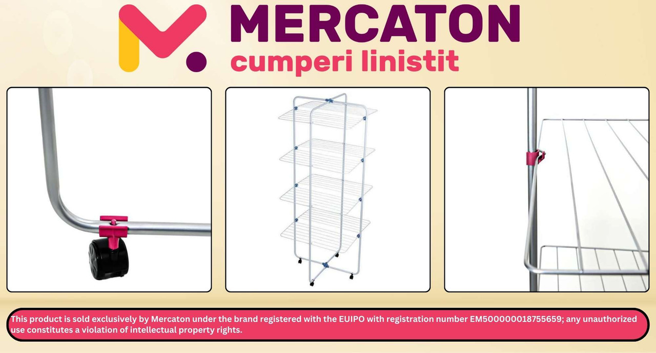 Uscator Vertical de Rufe Mercaton pe Roti, Pliabil, 4 Nivele, Inox