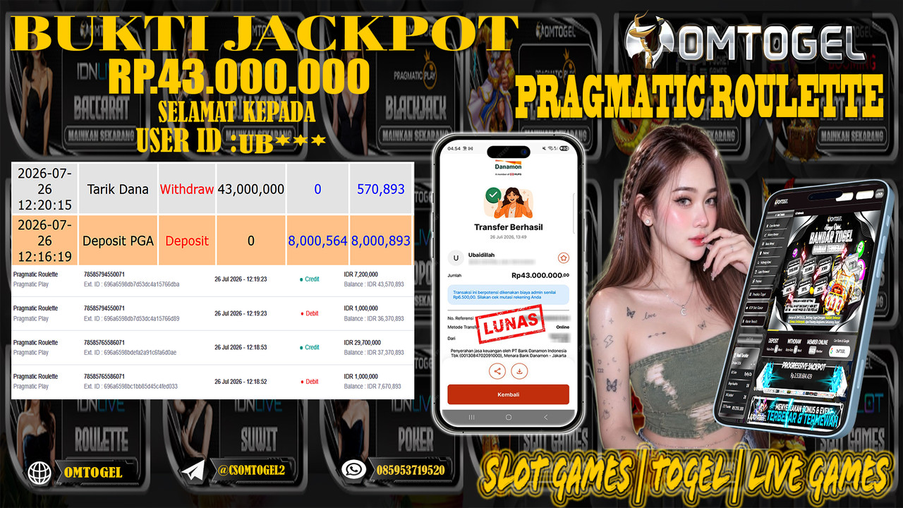 OMTOGEL JACKPOT PRAGMATICPLAY ROULETTE Rp,43,000,000,- DIBAYAR LUNAS