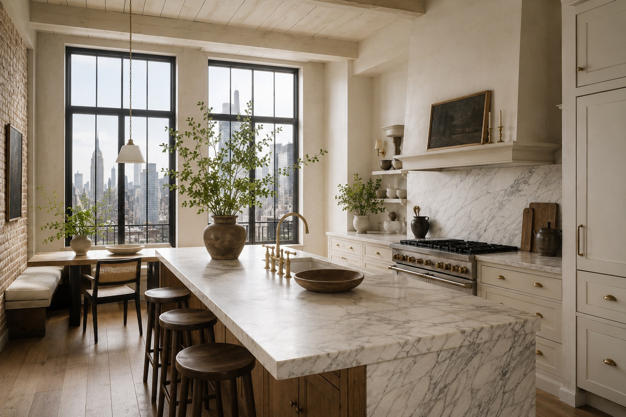 Refined New York kitchen with architectural detail