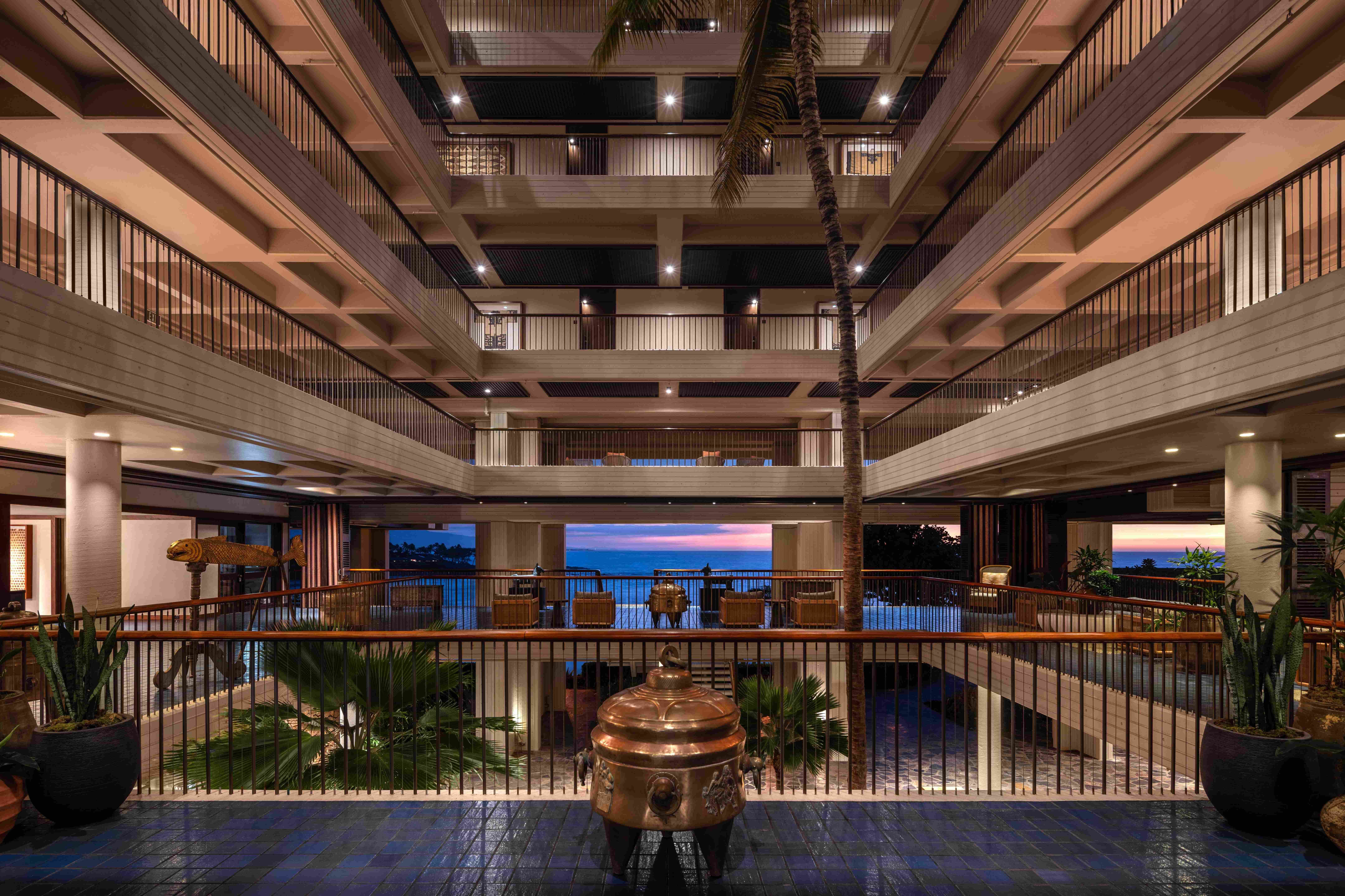 Main lobby at sunset with iconic architecture