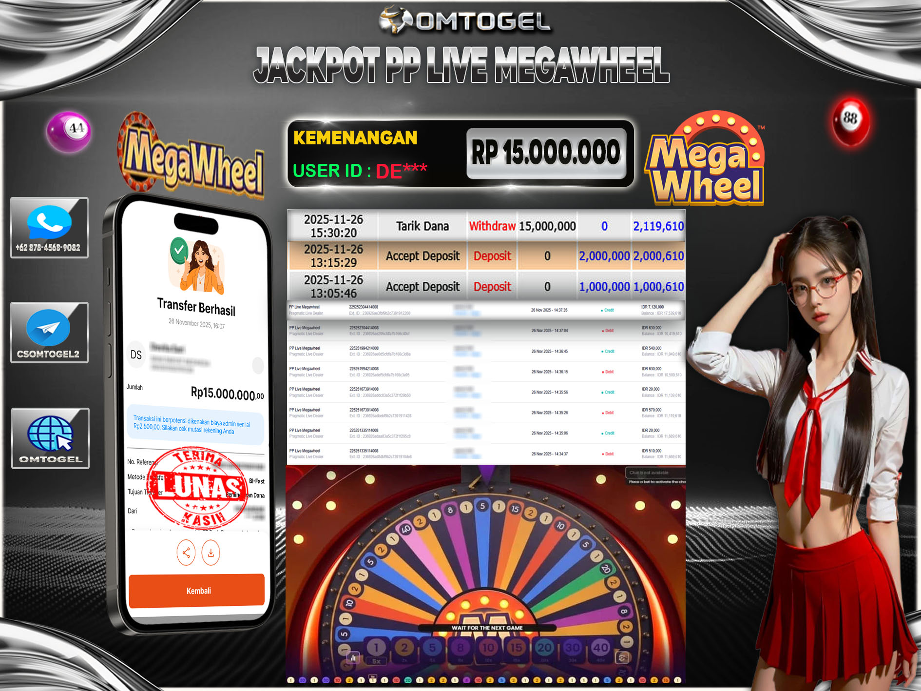 OMTOGEL JACKPOT PRAGMATIC LIVE DEALER PP LIVE MEGAWHEEL  ,15 JUTA DI BAYAR LUNAS ,-