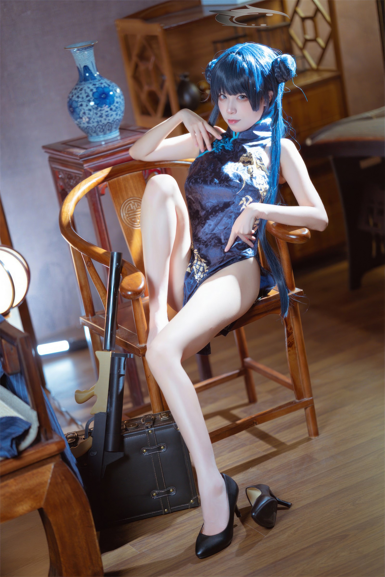 三無人型 COS 二次元：蔚蓝档案龙华妃咲旗袍写真（42P／407M）插图6