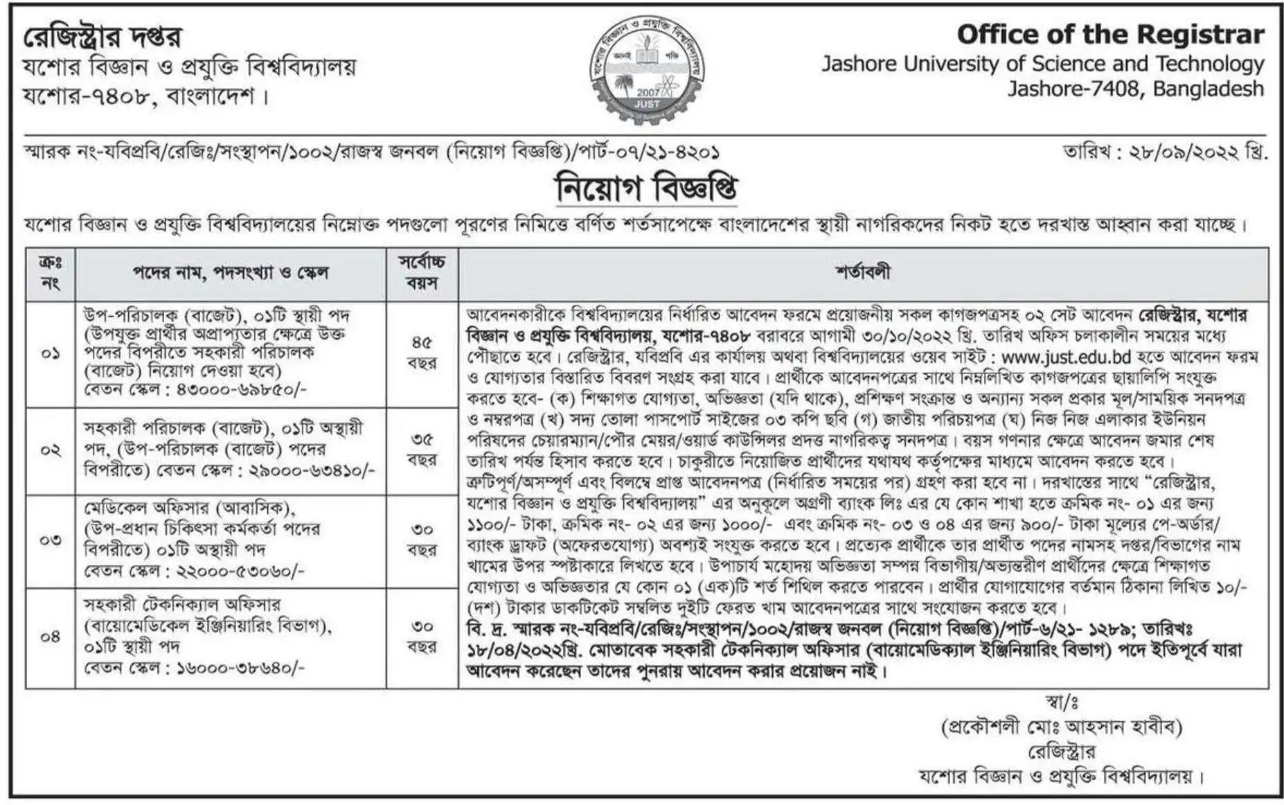 JUST Job Circular 2022 Picture