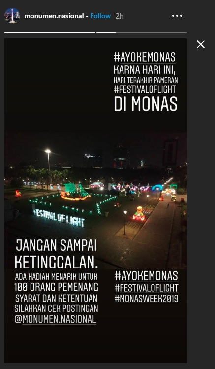 Instastori yang diunggah akun instagram @monumen.nasional, Minggu (25/8/2019).