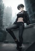 depth of field, 1girl, [[tall]], [toned], large breasts, short hair, black hair, s-3434522708