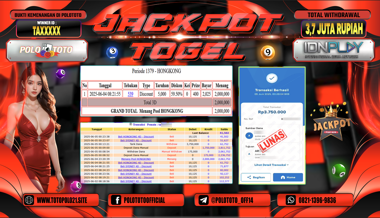 POLOTOTO JACKPOT TOGEL HONGKONG LOTTO Rp.3.750.000,-
