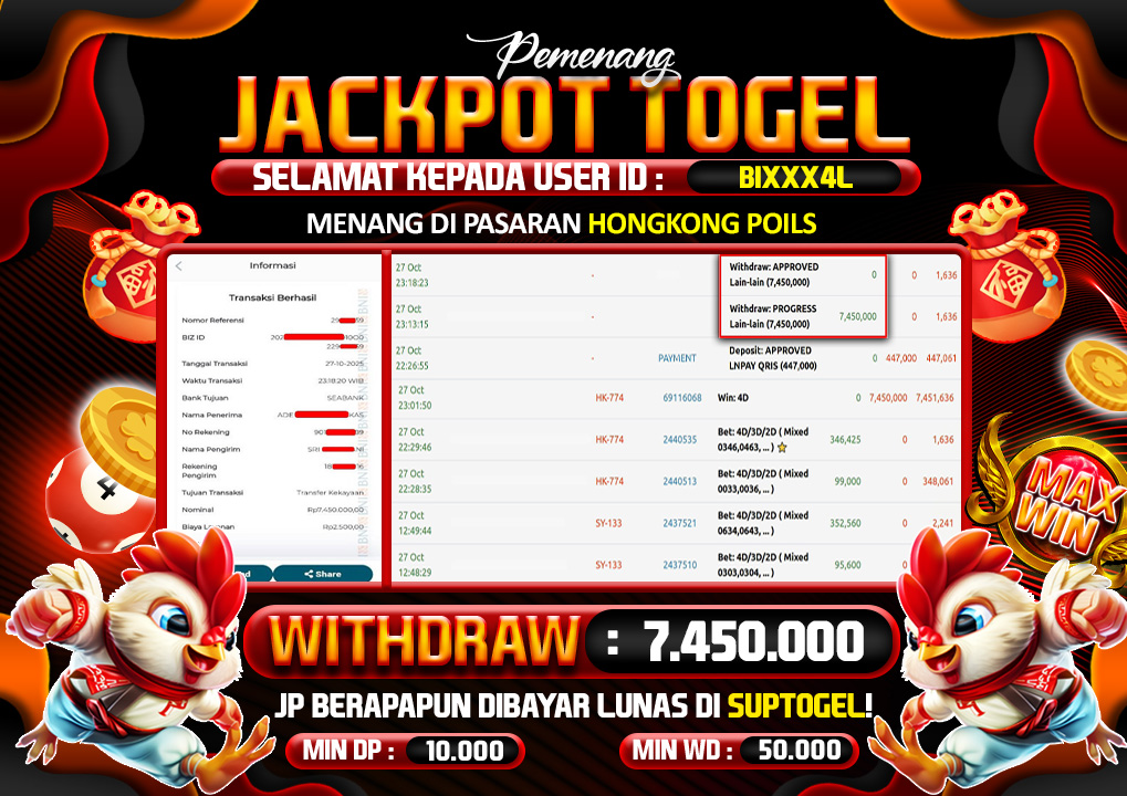  BUKTI KEMENANGAN 27 OCTOBER 2025 MENANG TOGEL HONGKONG POOLS 7,4 JT