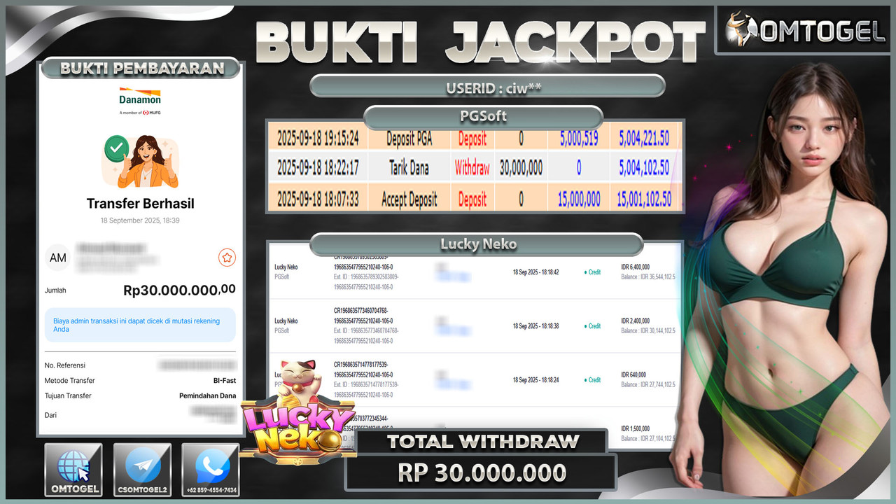 OMTOGEL JACKPOT PGSOFT LUCKY NEKO 30 JUTA DI BAYAR LUNAS ,-