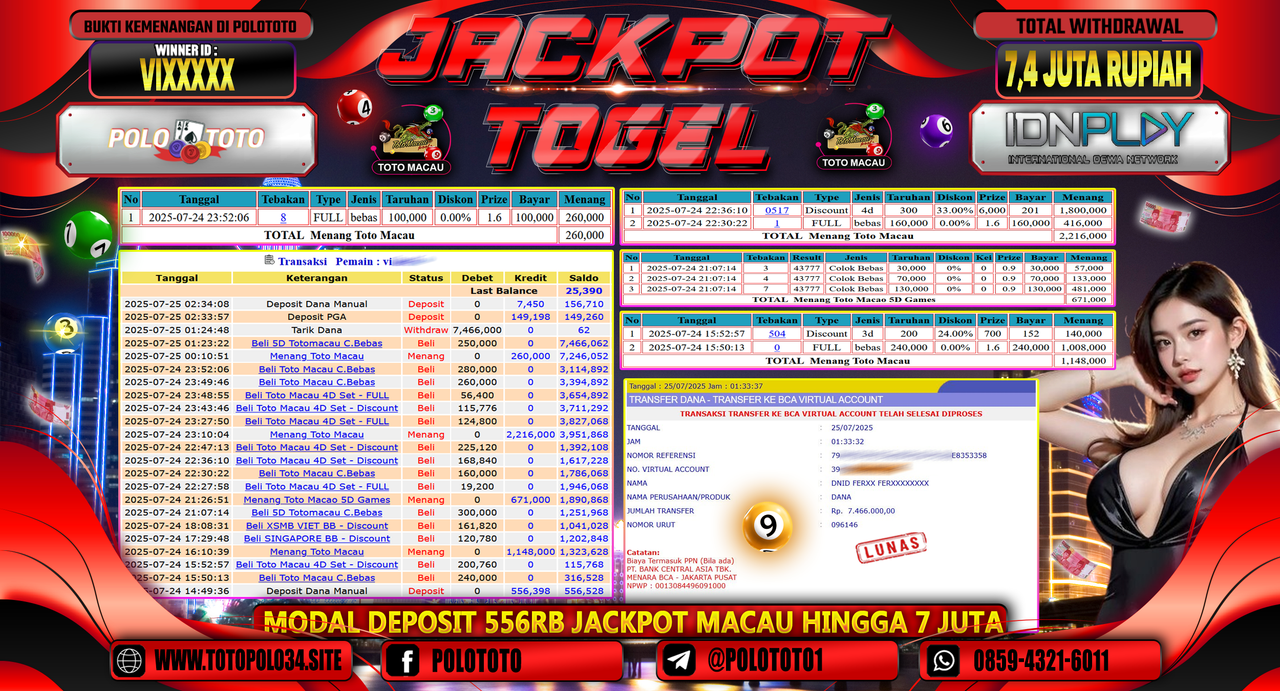 POLOTOTO JACKPOT TOGEL TOTO MACAU Rp.7.400.000,- LUNAS