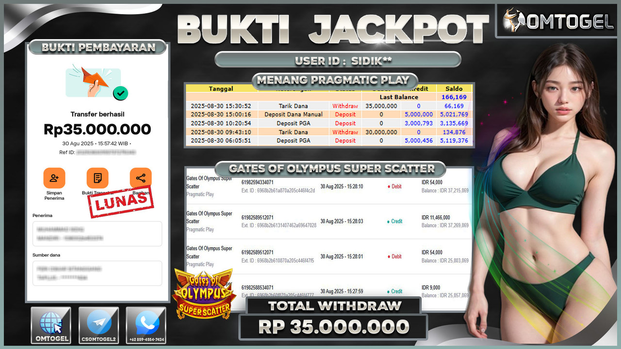 OMTOGEL JACKPOT PRAGMATIC PLAY GATES OF OLYMPUS SUPER SCATTER 35 JUTA DI BAYAR LUNAS ,-