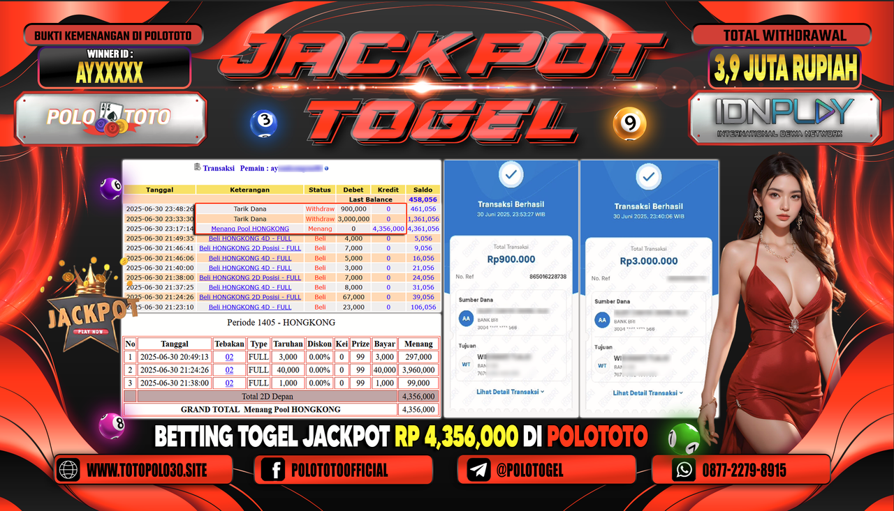 POLOTOTO JACKPOT TOGEL PASARAN HONGKONG LOTTO Rp.3.900.000,- LUNAS