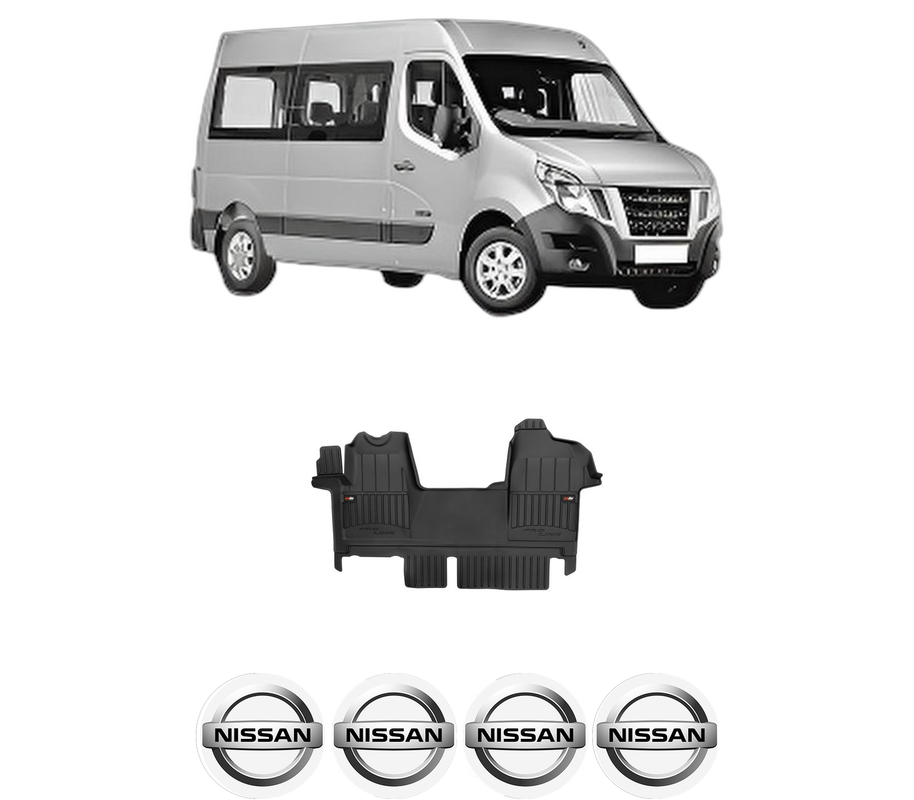 Set covorase presuri NISSAN NV400 Bus (X62, X62B) din 2011-2020, auto, din cauciuc thermoplastic, 4 Stickere auto cu NISSAN