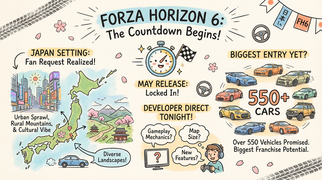 Racing car drifting on mountain road with Mt Fuji in background