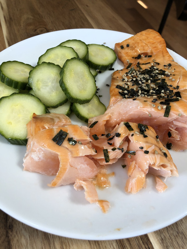 Chilean Sea Bass, Kinder’s Seafood seasoning, asparagus and sweet potatoes. One stop shopping