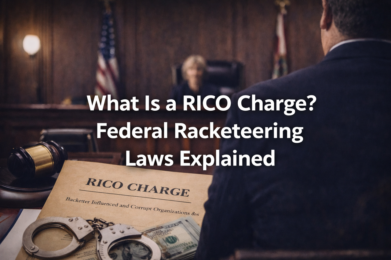 RICO charge federal court documents and law concept