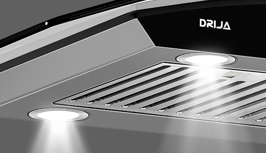 Campana de cocina Drija Prisma Isla Touch 90 con diseño elegante y curvado.