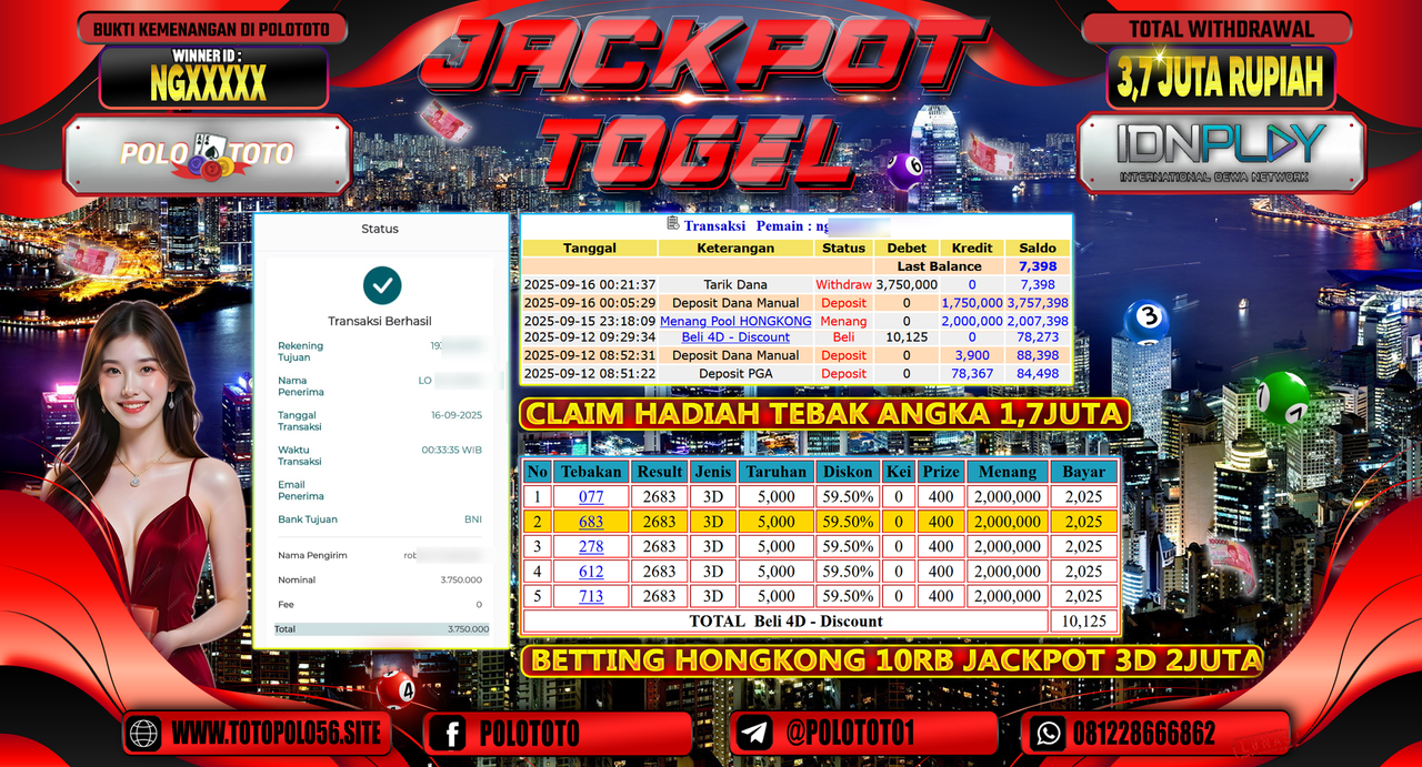 POLOTOTO JACKPOT TOGEL HONGKONG LOTTO Rp.3.750.000,-