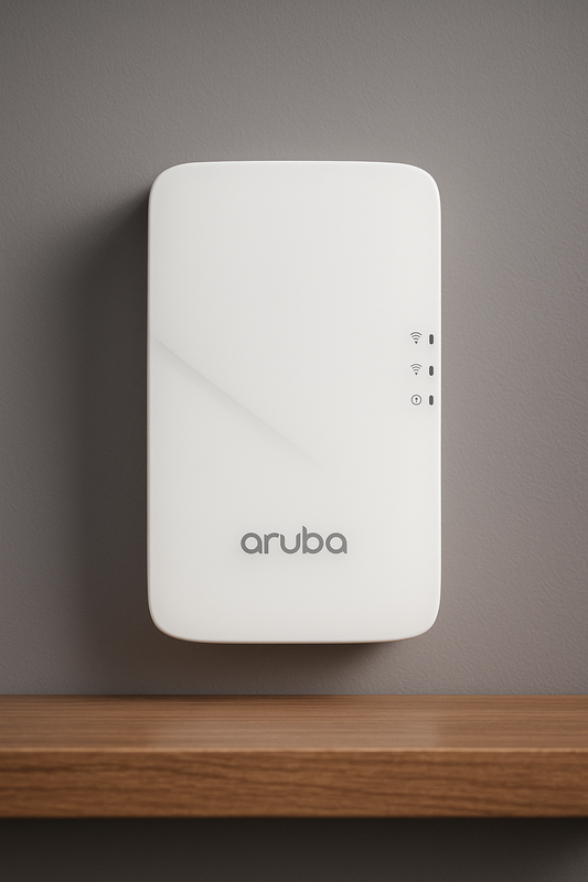 Detalhe das portas Gigabit Ethernet do Aruba AP-303H, incluindo a porta com PoE out.
