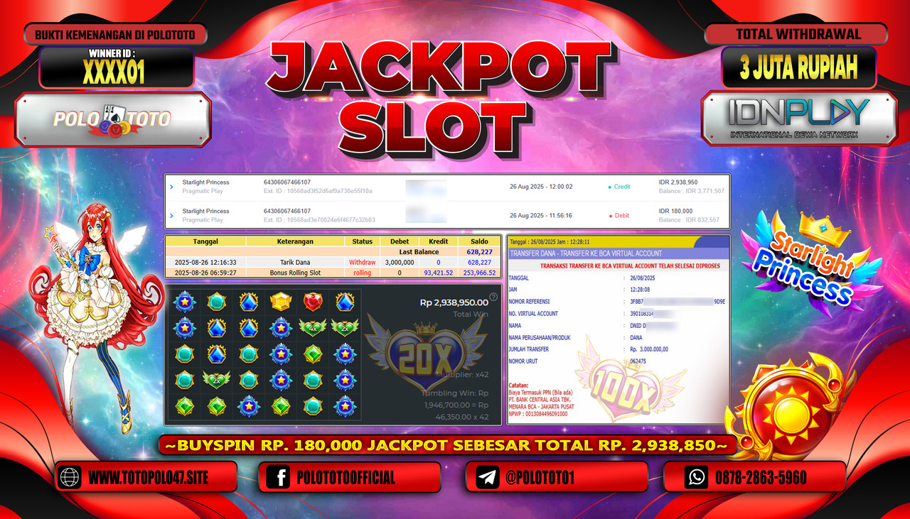 POLOTOTO JACKPOT SLOT STARLIGHT PRINCESS Rp.10.500.000,- LUNAS