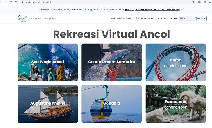 Tangkapan layar menu Rekreasi Virtual Ancol.