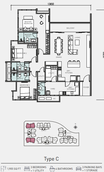 The Serenade Type C floor plan in Putra Height, Subang Jaya, Selangor