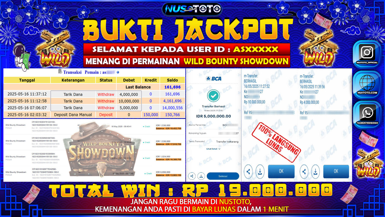 JACKPOT !! MENANG BESAR DI WILD BOUNTY SHOWDOWN Rp. 19.000.000 LANGSUNG DI BAYAR LUNAS NUSTOTO !!