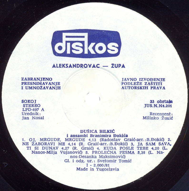 Dusica Bilkoc 29.01.1981. LP A-strana