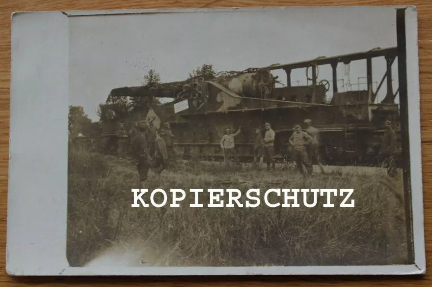 Altes Foto schweres Eisenbahn - Geschütz - Artillerie 1. WK_
