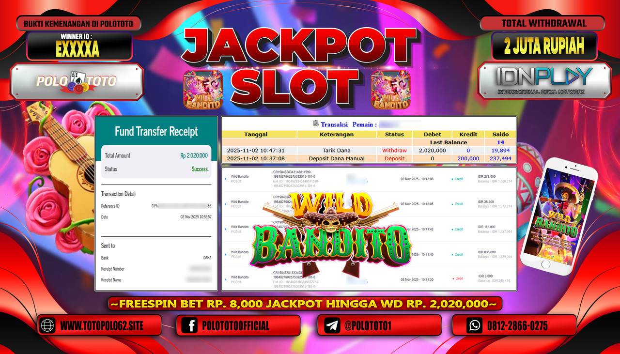 POLOTOTO JACKPOT SLOT WILD BANDITO Rp.2.000.000,- LUNAS