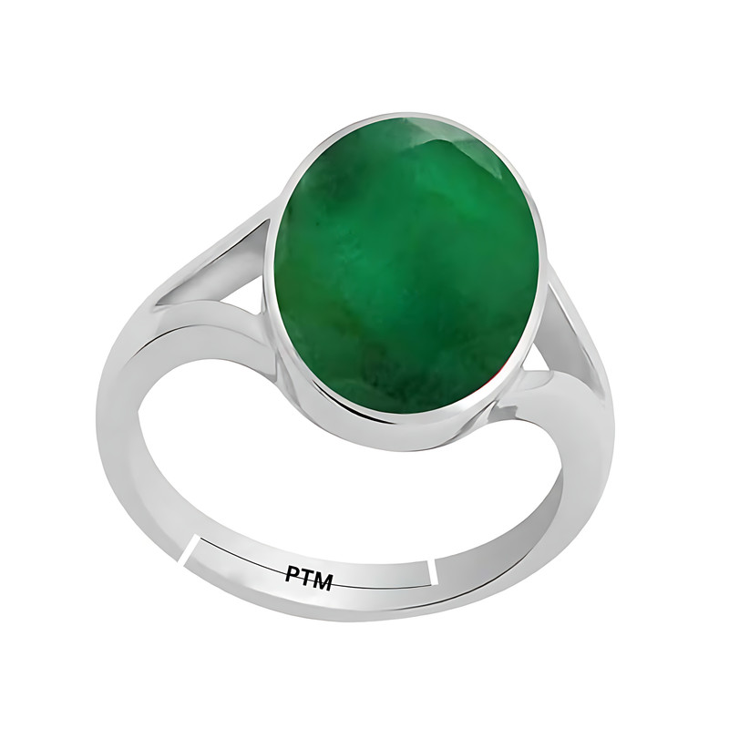 PTM 925 Sterling Silver emerald (panna) 3.25 to 10.25 Ratti or 3.00 to 9.50 carat Astrological Gemstone Bis Hallmark Adjustable Ring for Men & Women