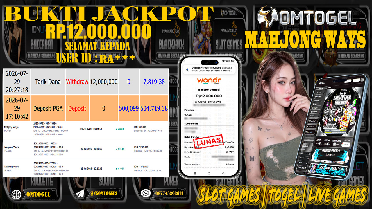 OMTOGEL JACKPOT PG SOFT MAHJONG WAYS  Rp,12,000,000,- DIBAYAR LUNAS