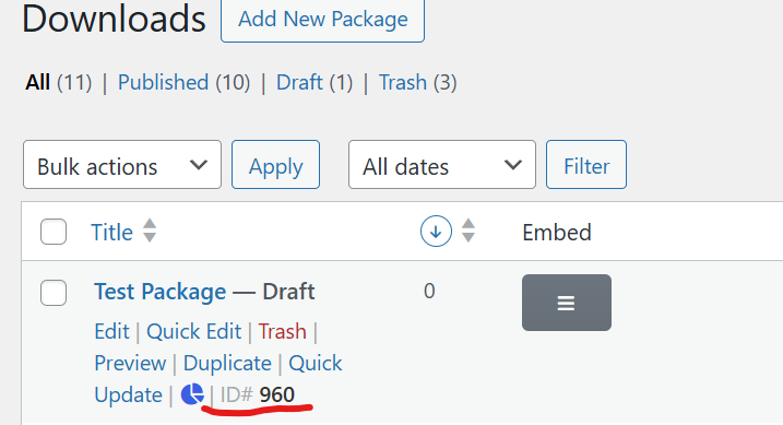 where to find the package ID