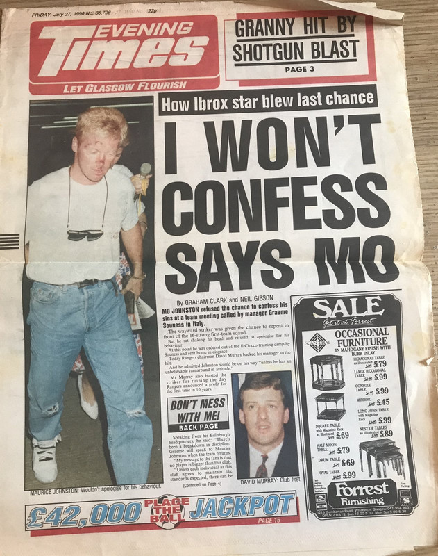Maurice Johnston 1990 I won;t confess says Mo