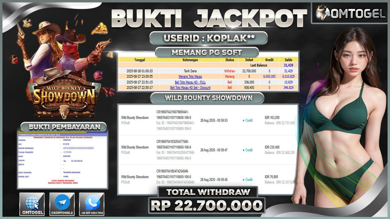 OMTOGEL JACKPOT PGSOFT WILD BOUNTY SHOWDOWN 22 JUTA DI BAYAR LUNAS ,-