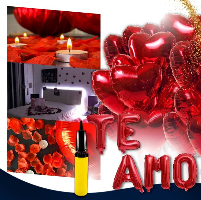 Kit Romântico 600 Pétalas 10 Velas 10 Balões Te Amo Bomba Ar