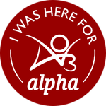circular badge with the words 'I was here for alpha' with an AO3 logo