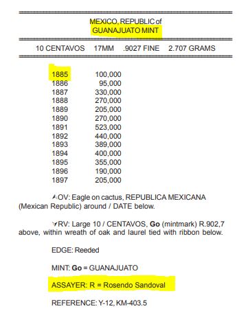 México: 8 Reales - Guanajuato, 1885 RGo1885