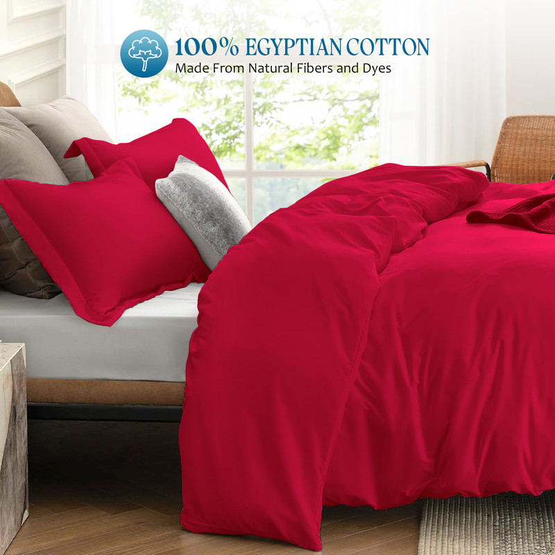 Picture of 1000 TC 100% Egyptian Cotton Duvet set Zipper Closur Ultra Soft Durable and Fade Resistant Color Red Solid size Full
