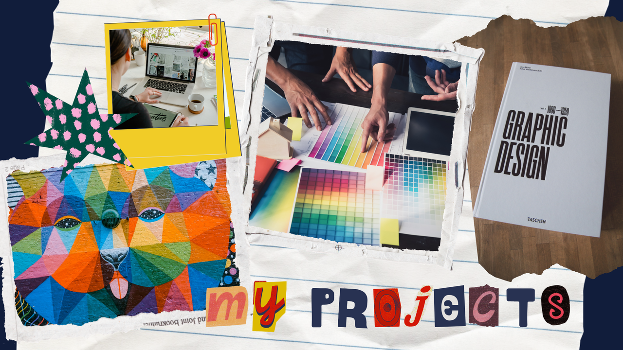 Yellow and Blue Scrapbook Graphic Design Creative Portfolio Presentation