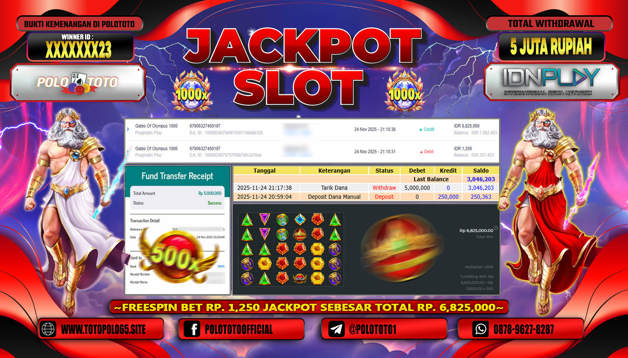 POLOTOTO JACKPOT SLOT GATES OF OLYMPUS 1000 Rp.5.000.000,- LUNAS