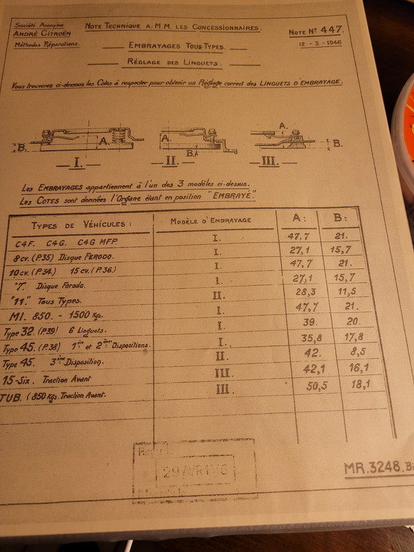 Note n° 447  12-03-1946 Réglages linguets