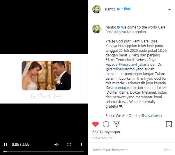 Rianti Cartwright mengabarkan kelahiran anak pertamanya.