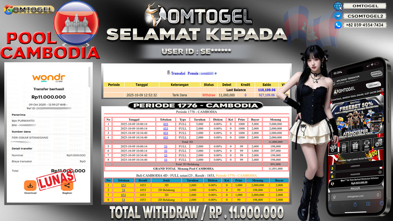 OMTOGEL JACKPOT CAMBODIA 3D 2D 11 JUTA DI BAYAR LUNAS ,-