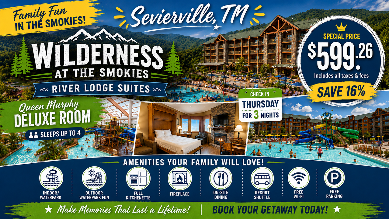 Wilderness at the Smokies River Lodge Suites Sevierville Tennessee family travel offer