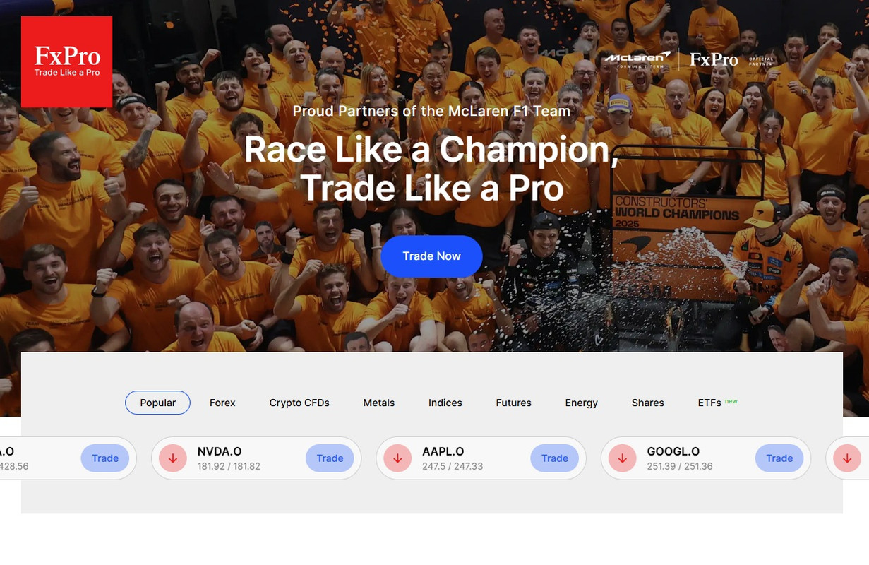 FxPro trading broker Netherlands with McLaren F1 partnership and CFD trading.