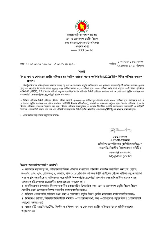DOICT-Office-Sohayok-MCQ-Exam-Result-2025-PDF-1