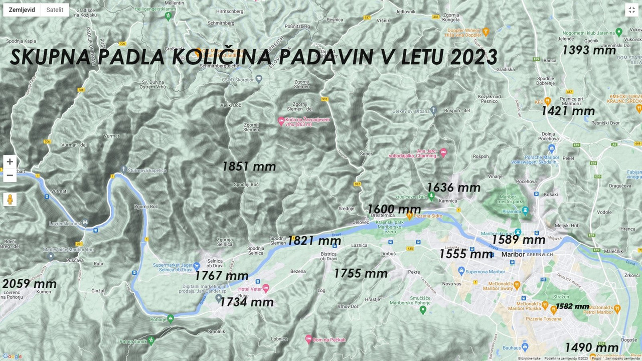 Skupna padla količina padavin v letu 2023