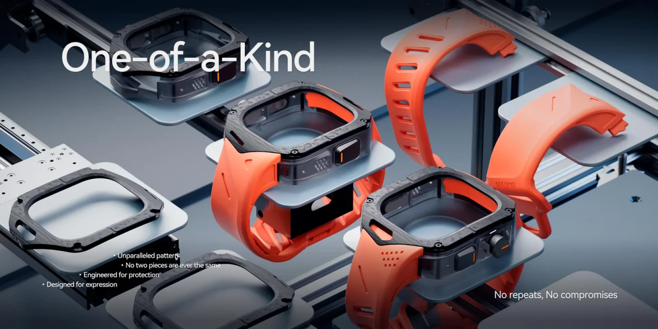 Set Husa si Curea pentru Apple Watch Ultra 1/2/3, Aulumu A01, din Fibra de carbon si cauciuc, Rezistenta la socuri, Butoane metalice tactile, Protectie 360°, Banda FKM elastica si durabila, Rezistenta la apa si transpiratie, Design premium, Negru A01 C PC BLOCK 8