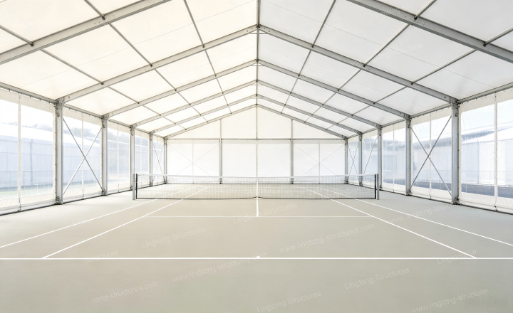 Padel court tent modular frame assembly showing aluminum alloy structure and connection details